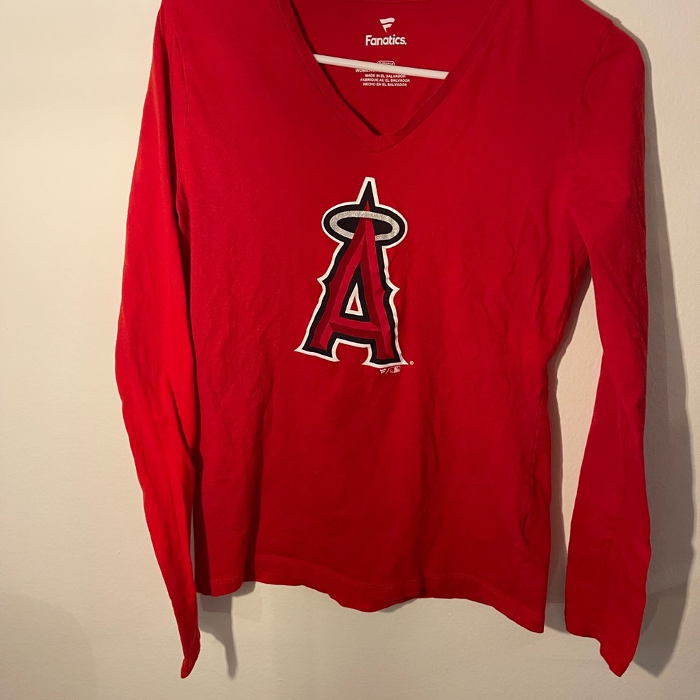 Fanatics Angels Women’s  V-Neck Long Sleeve Shirt Sz S